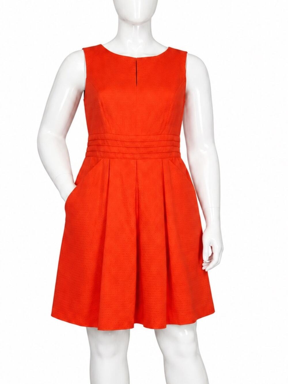 Lauren Ralph Lauren Orange Textured Fit & Flare Dress Pockets Size 16